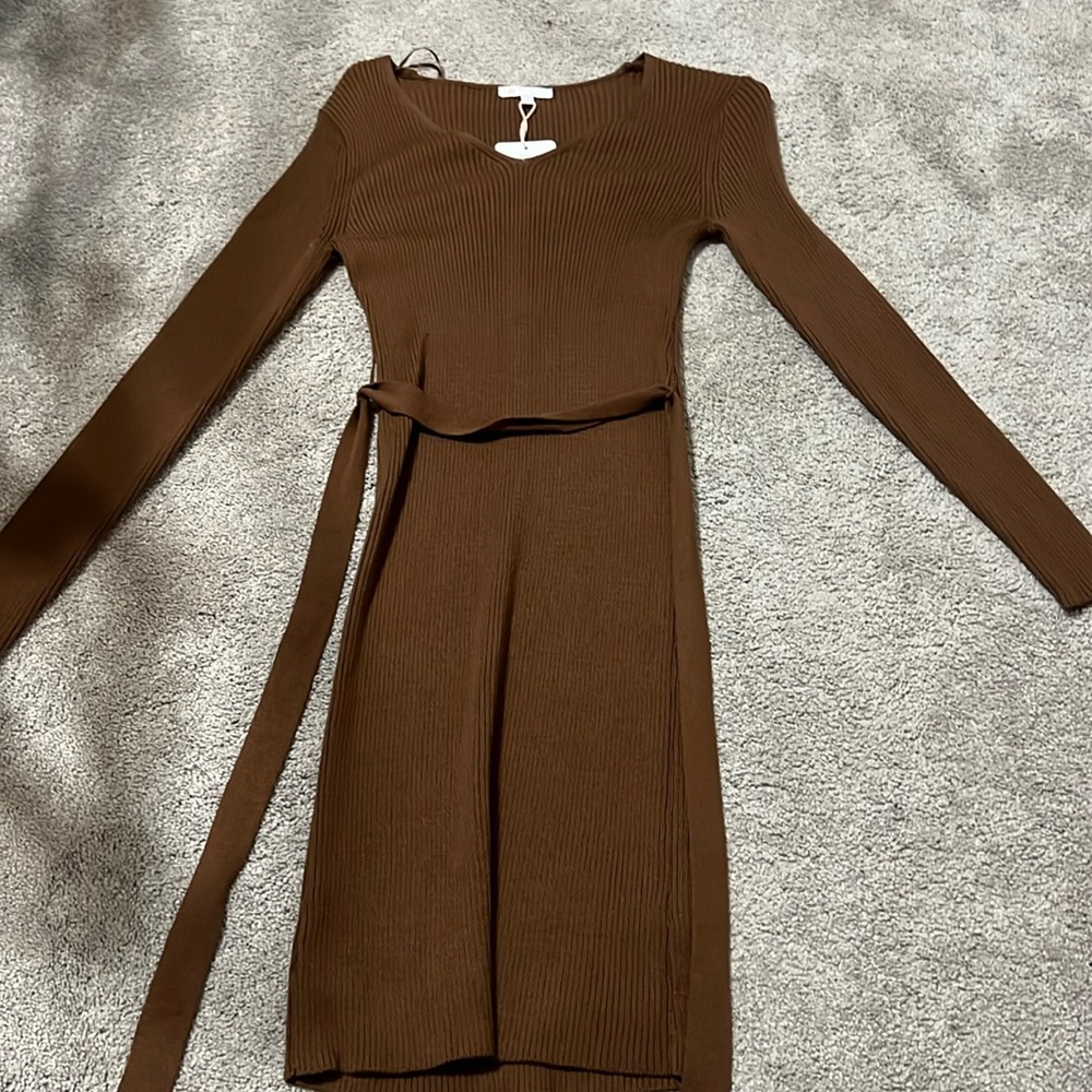 Tight fitting brown sweater dress perfect for winter